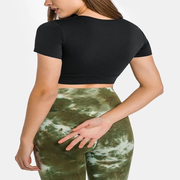 Round Neck Cropped Yoga Tee - Picture 2 of 3